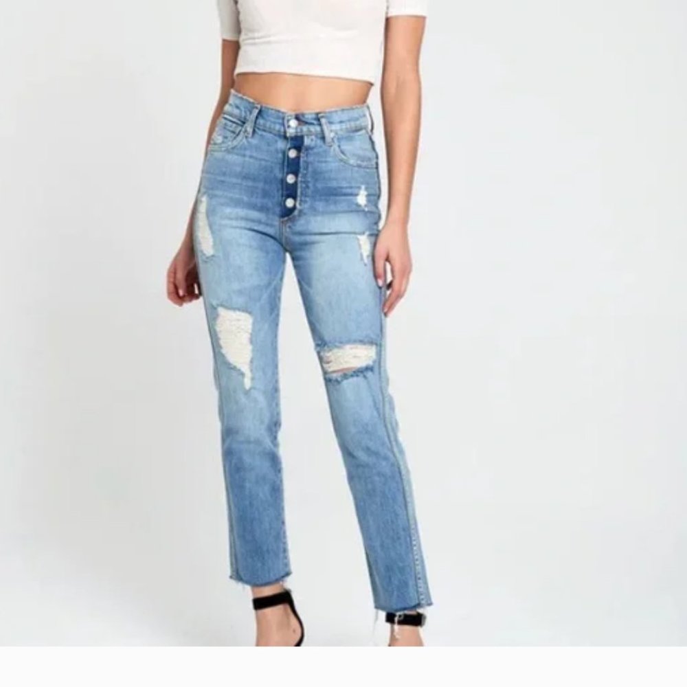 REVICE Dream Fit Sweet Monday Wash High Rise Button Fly Distressed Jeans size 27
